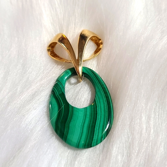 Vintage Green Malachite Teardrop Pendant with Vermeil Slide bail by UTC - Picture 1 of 5
